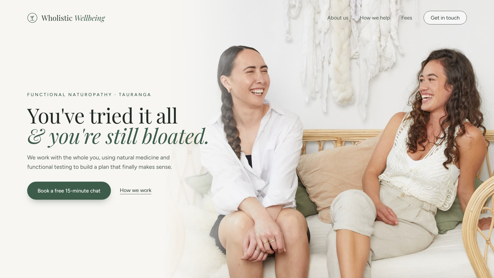 After: a calm, modern landing page with a clear headline and one booking button