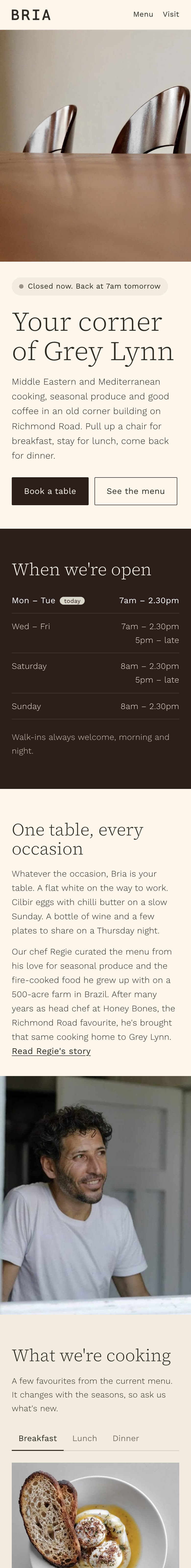 Bria Eatery page on a phone