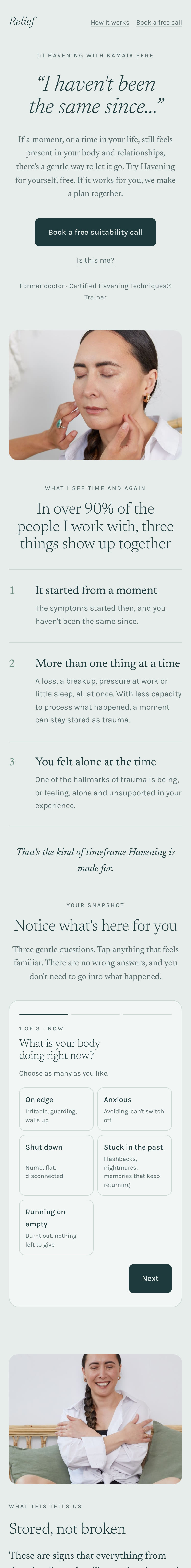Relief landing page on a phone